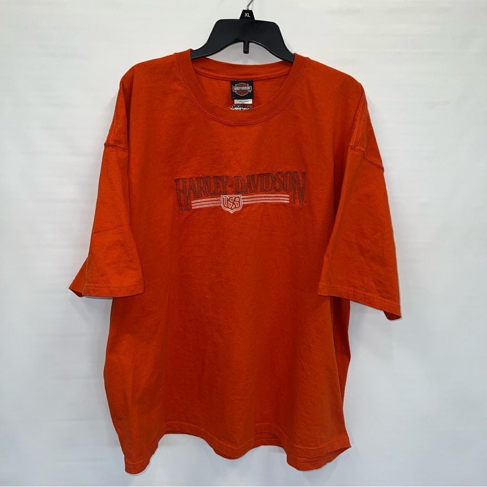 Harley-Davidson Shirt Mens 3XL Orange Long Sleeve Hammond La. Embroidered
